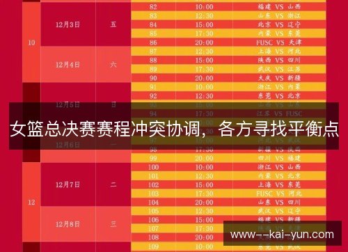 女篮总决赛赛程冲突协调，各方寻找平衡点